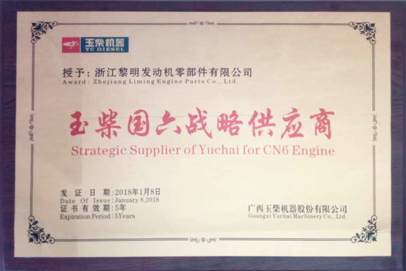廣西玉柴機(jī)器股份有限公司“玉柴國(guó)六戰(zhàn)略供應(yīng)商” （2018）